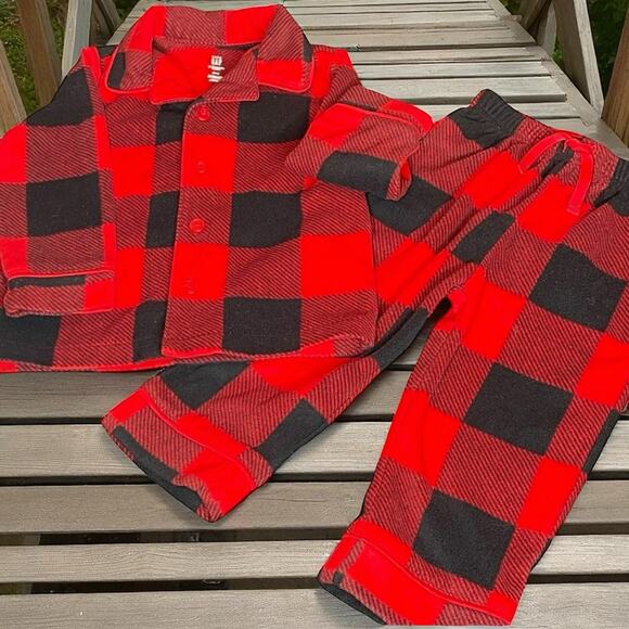 Baby Gap Pajamas 18-24 Months Set PJ Top Bottom Buffalo Plaid 2 pc Flannel Red - Picture 16 of 16